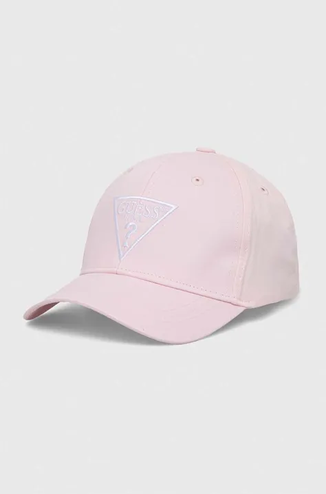 Παιδικό βαμβακερό καπέλο μπέιζμπολ Guess χρώμα: ροζ