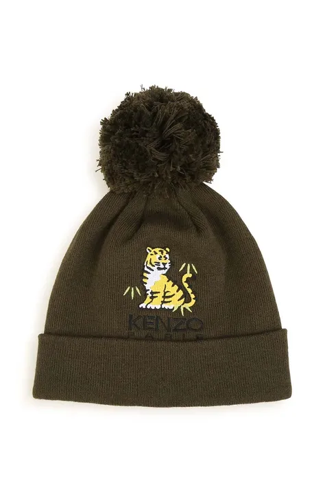 Детска шапка с кашмир Kenzo Kids в зелено