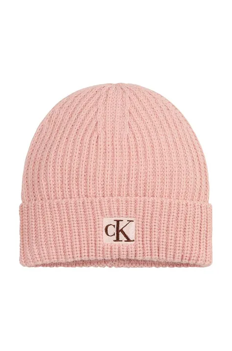 Calvin Klein Jeans czapka kolor różowy z grubej dzianiny