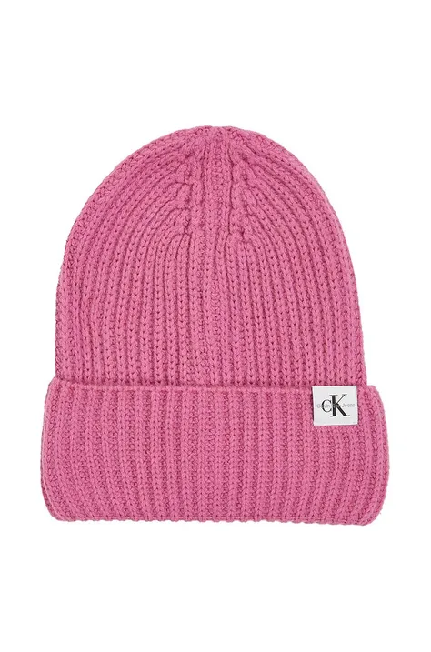 Calvin Klein Jeans czapka kolor różowy z grubej dzianiny