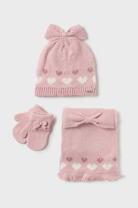 Otroška kapa, šal in rokavice Mayoral roza barva