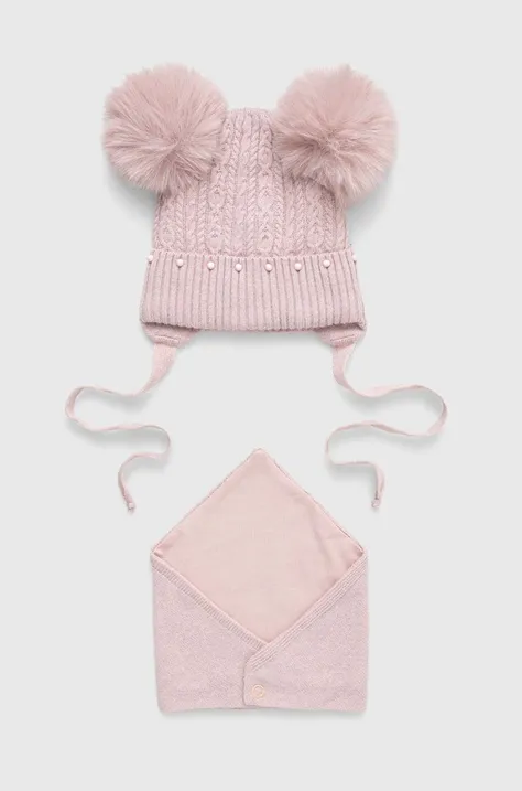 Jamiks czapka i chustka z domieszką wełny dziecięca kolor różowy