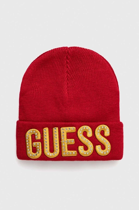 Дитяча шапка Guess колір червоний з тонкого трикотажу