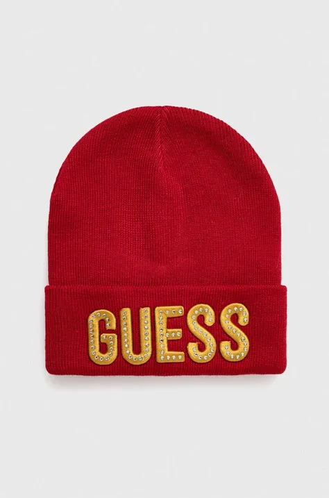 Detská čiapka Guess červená farba biela, z tenkej pleteniny