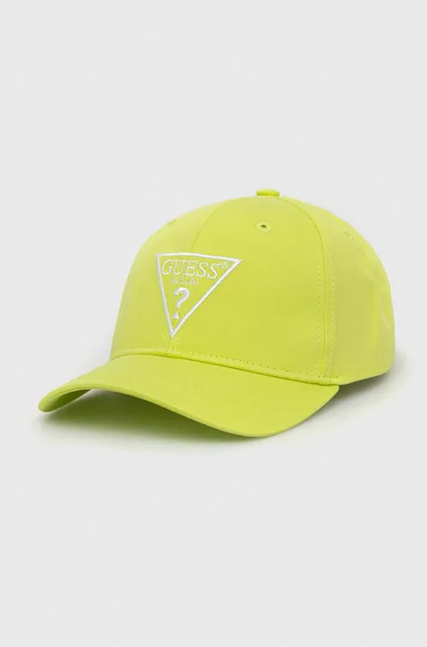 Bombažna bejzbolska kapa Guess zelena barva