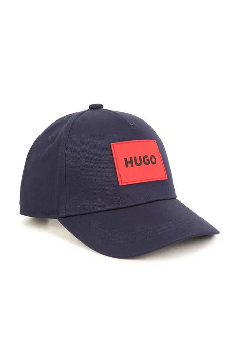 Дитяча бавовняна кепка HUGO колір синій з аплікацією