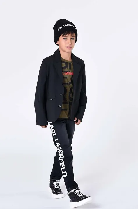 Dječja kapa Karl Lagerfeld boja: crna, od debelog pletiva