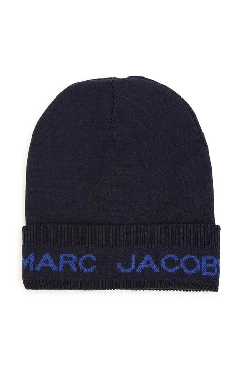 Detská čiapka s prímesou vlny Marc Jacobs tmavomodrá farba biela