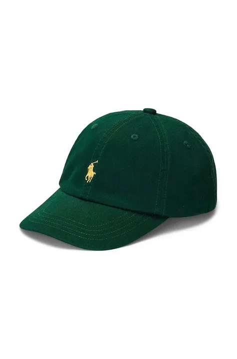 Детская хлопковая кепка Polo Ralph Lauren цвет зелёный однотонная