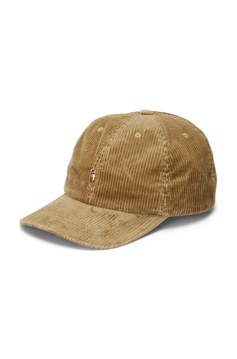 Детская хлопковая кепка Polo Ralph Lauren цвет коричневый однотонная