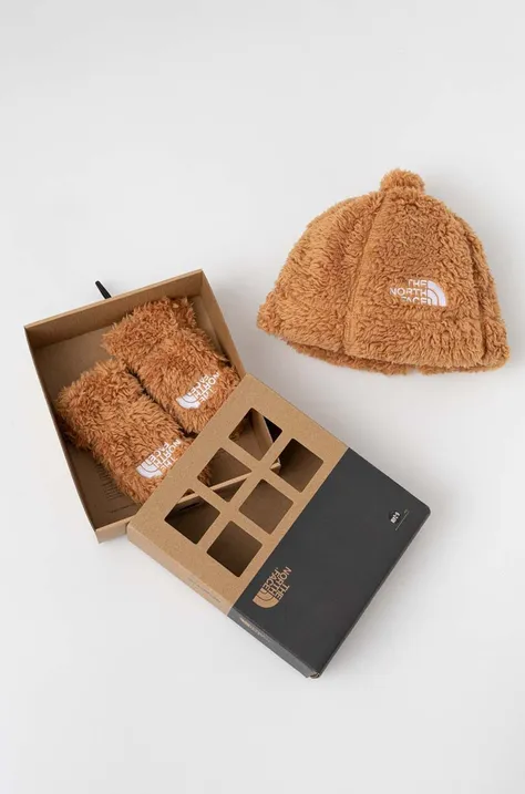 The North Face czapka i rękawiczki dziecięce SUAVE OSO GIFT SET kolor brązowy