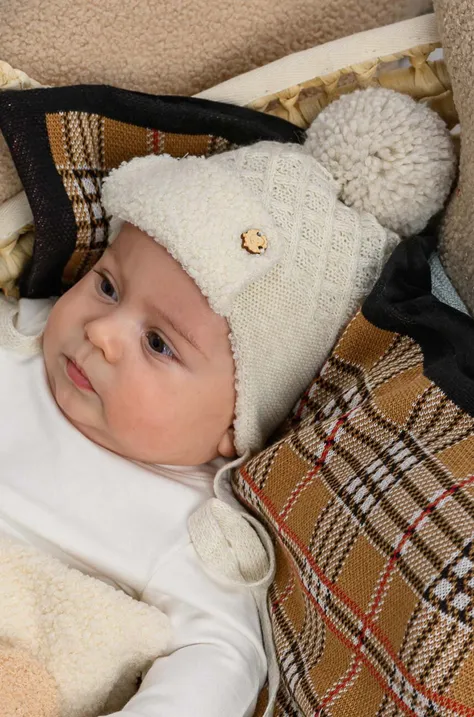 Detská čiapka Jamiks SANCHA béžová farba biela, z tenkej pleteniny