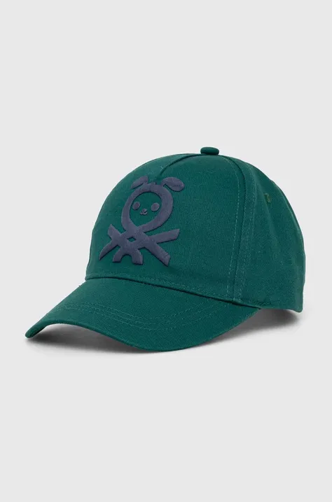Детская хлопковая кепка United Colors of Benetton цвет зелёный с аппликацией