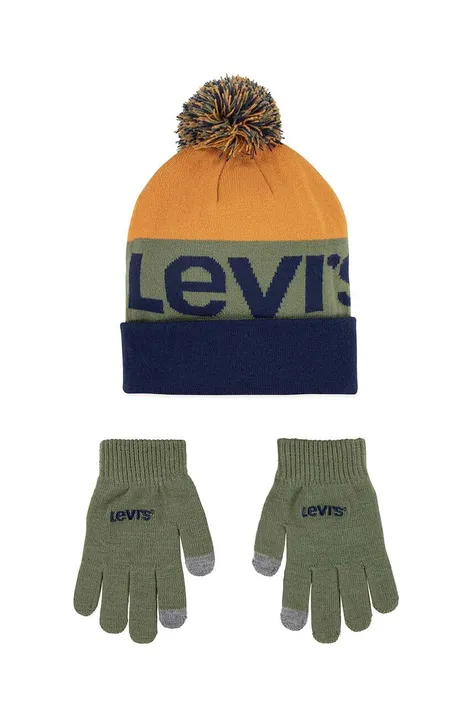 Levi's czapka i rękawiczki dziecięce kolor niebieski