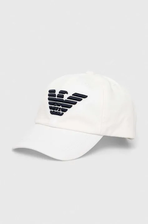 Otroška bombažna bejzbolska kapa Emporio Armani bela barva