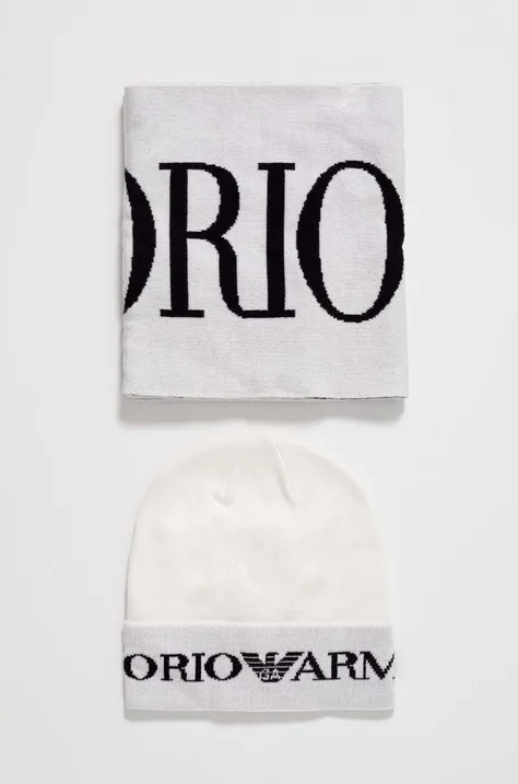 Otroška kapa in šal Emporio Armani bela barva