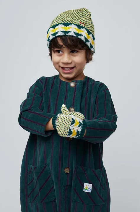 Otroška kapa in rokavice Bobo Choses zelena barva