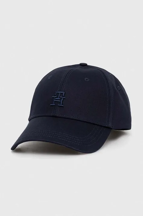 Bombažna bejzbolska kapa Tommy Hilfiger mornarsko modra barva