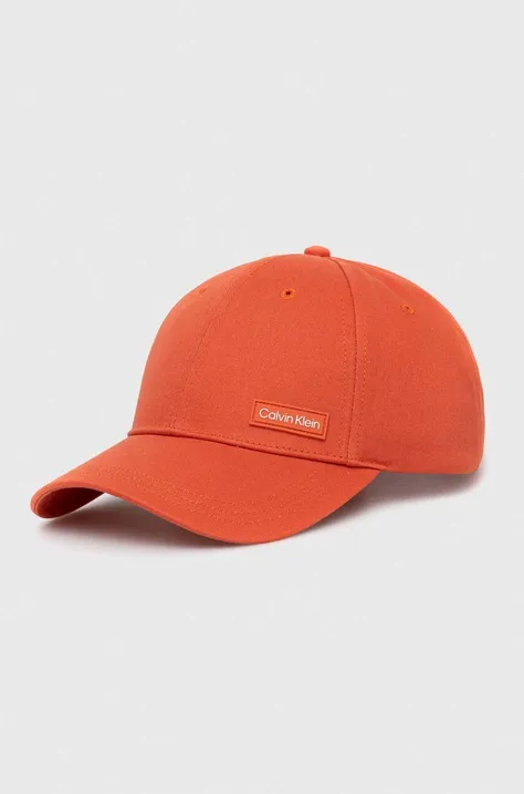 Calvin Klein czapka z daszkiem bawełniana kolor pomarańczowy z aplikacją