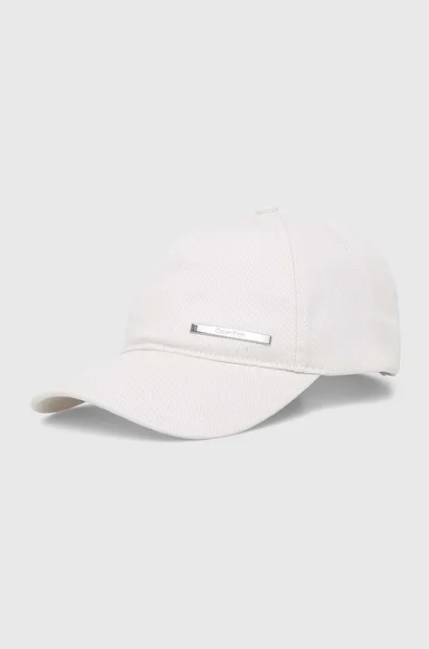 Pamučna kapa sa šiltom Calvin Klein boja: bež, s aplikacijom