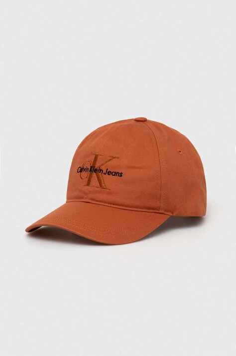 Calvin Klein Jeans șapcă de baseball din bumbac culoarea portocaliu, cu imprimeu K50K510061