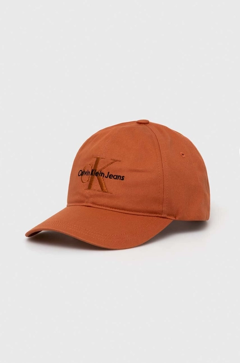 Bavlnená šiltovka Calvin Klein Jeans oranžová farba,s nášivkou,K50K510061