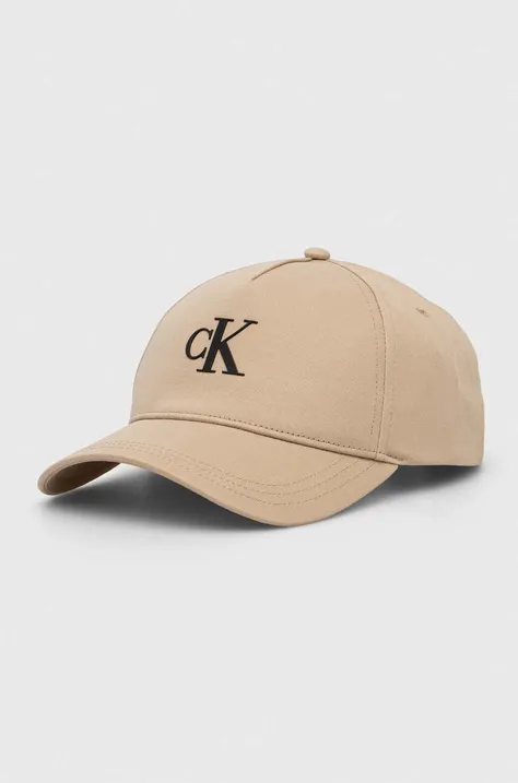 Βαμβακερό καπέλο του μπέιζμπολ Calvin Klein Jeans χρώμα: μπεζ