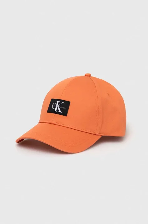 Pamučna kapa sa šiltom Calvin Klein Jeans boja: narančasta, s aplikacijom