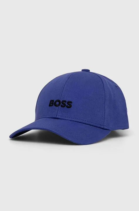 Хлопковая кепка BOSS цвет фиолетовый с аппликацией