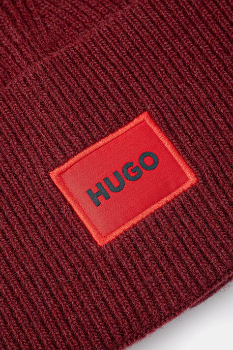 Вовняна шапка HUGO Xaff 6 — AW23-CAM02C, бордо — фото 3