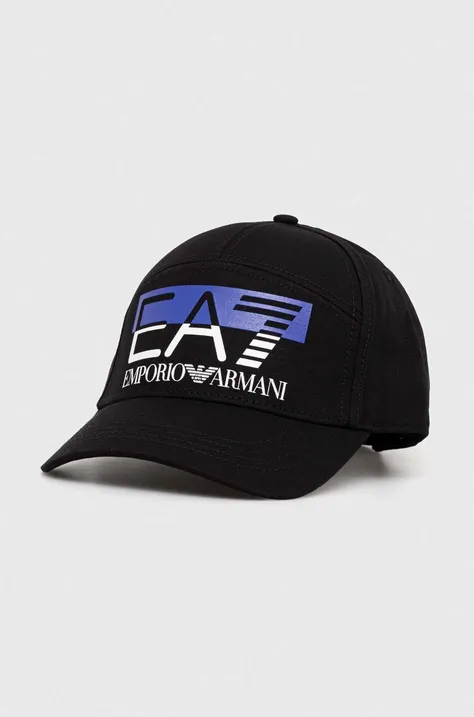 EA7 Emporio Armani czapka z daszkiem bawełniana kolor czarny z nadrukiem