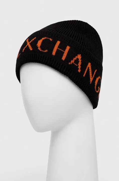 Armani Exchange czapka z domieszką wełny kolor czarny z cienkiej dzianiny
