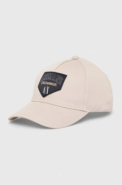 Armani Exchange șapcă de baseball din bumbac culoarea bej, cu imprimeu