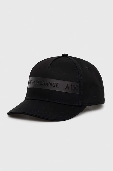 Armani Exchange czapka z daszkiem bawełniana kolor czarny z aplikacją