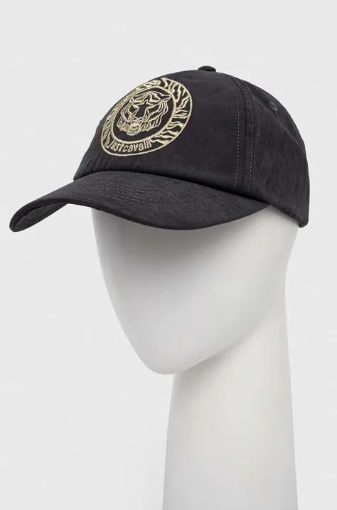Just Cavalli czapka z daszkiem kolor czarny z aplikacją