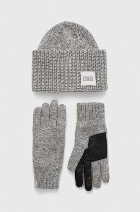 Čiapka a rukavice s prímesou vlny UGG šedá farba