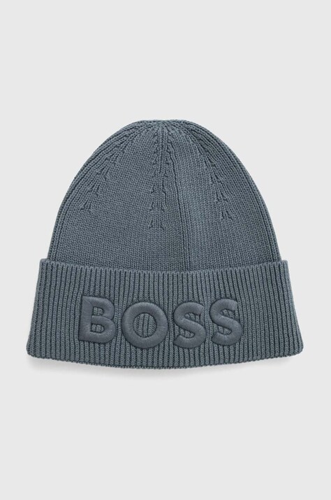 Boss Orange caciula din amestec de lana BOSS ORANGE culoarea verde, din tricot gros