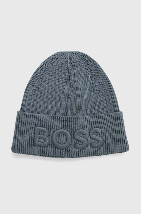 Čepice z vlněné směsi Boss Orange BOSS ORANGE zelená barva, z husté pleteniny