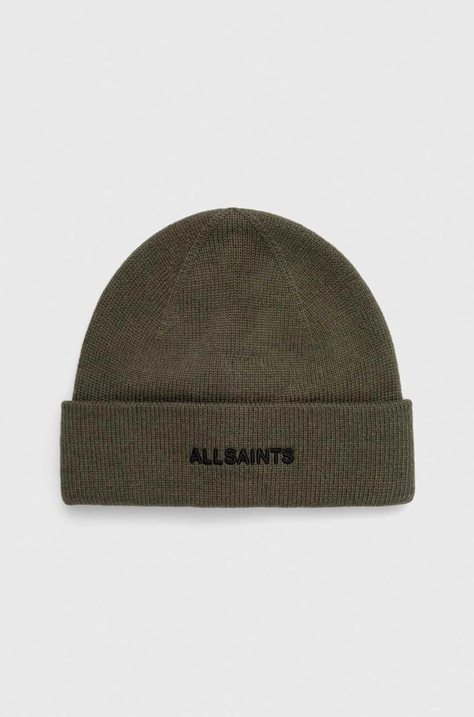 AllSaints caciula din amestec de lana culoarea verde, din tricot gros