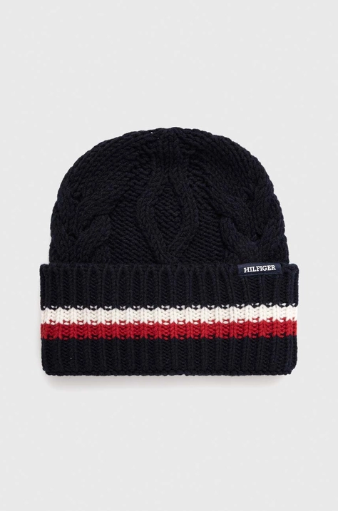 Tommy Hilfiger caciula din amestec de lana culoarea albastru marin, din tricot gros