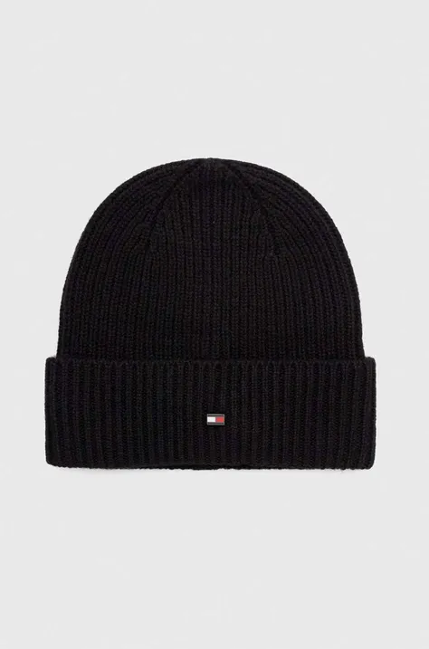 Кашемірова шапка Tommy Hilfiger колір чорний з тонкого трикотажу вовна