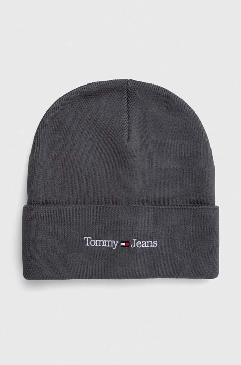 Čiapka Tommy Jeans šedá farba, z tenkej pleteniny