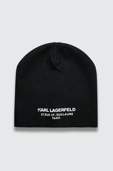 Вовняна шапка Karl Lagerfeld колір чорний з тонкого трикотажу вовна