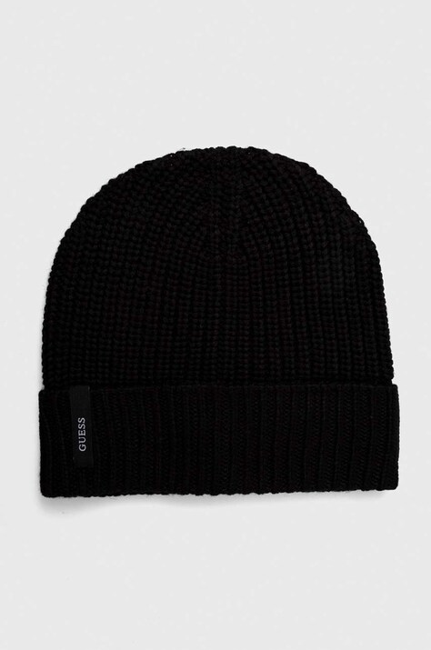 Guess caciula din amestec de lana culoarea negru, din tesatura neteda