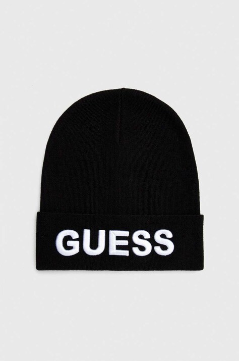 Guess caciula din amestec de lana culoarea negru, din tesatura neteda