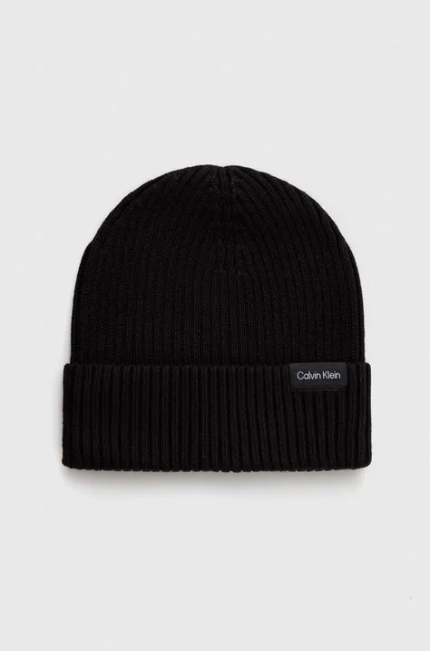 Calvin Klein czapka z domieszką kaszmiru kolor czarny z grubej dzianiny