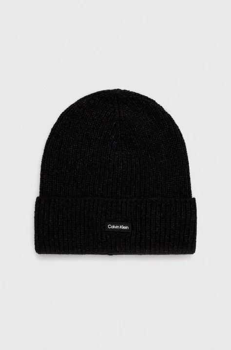 Calvin Klein czapka wełniana kolor czarny wełniana
