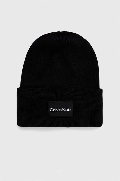 Bavlnená čiapka Calvin Klein čierna farba, z tenkej pleteniny, bavlnená