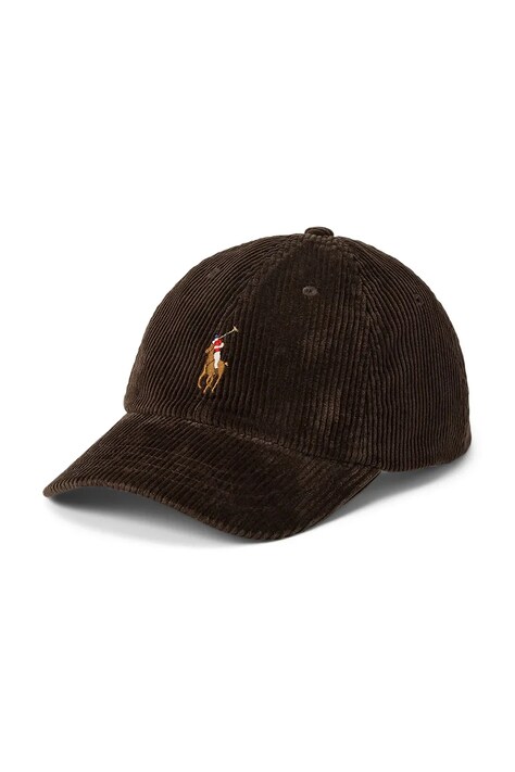 Polo Ralph Lauren czapka z daszkiem sztruksowa kolor brązowy z aplikacją 710880778
