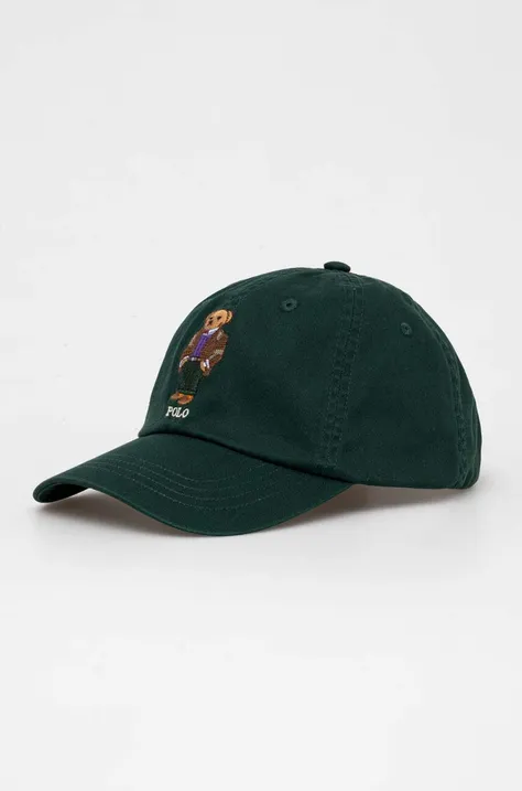 Bombažna bejzbolska kapa Polo Ralph Lauren zelena barva